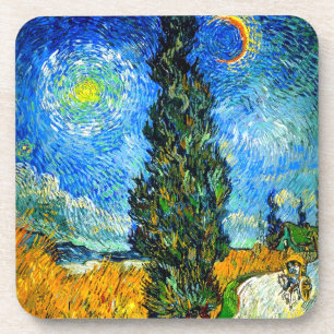 Dessous-de-verre Van Gogh Road avec Cypress et Star
