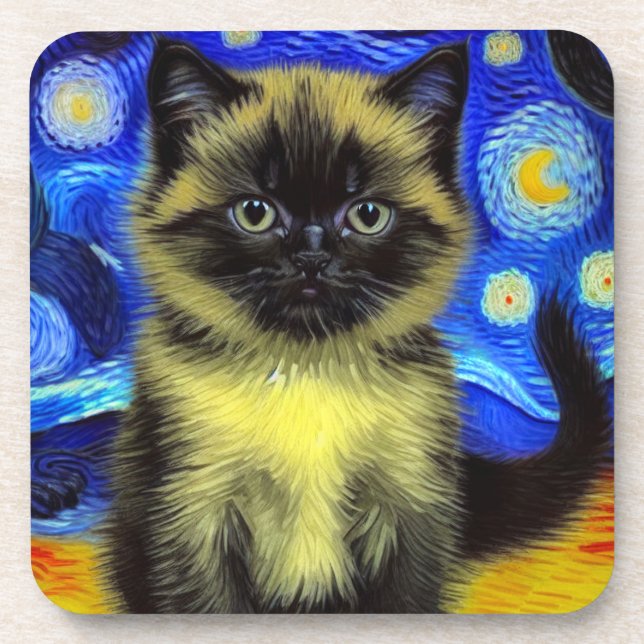 Dessous-de-verre Van Gogh Starry Nuit Siamese Cat (Devant)