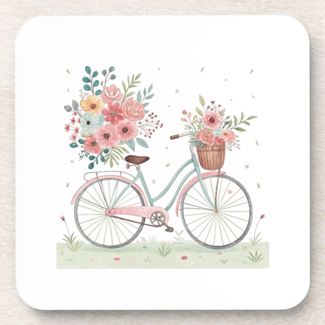 Dessous-de-verre Vélo avec des fleurs (Devant)