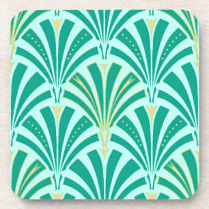 Dessous-de-verre Ventilateur Art déco motif - turquoise sur aqua