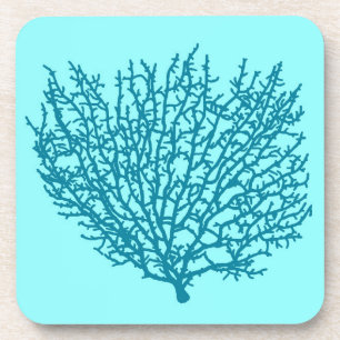 Dessous-de-verre Ventilateur Coral Print, Turquoise sur un arrière 