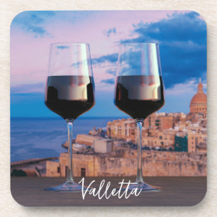 Dessous-de-verre Verres à vin avec vue coucher de soleil sur La Val