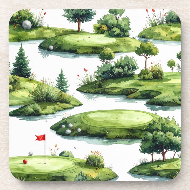 Dessous-de-verre Vert de putting de golf avec drapeau rouge (Devant)