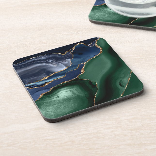 Dessous-de-verre Vert émeraude Bleu marine Agate dorée (Côté gauche)