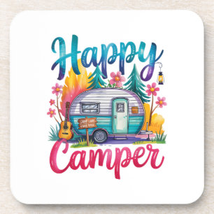 Dessous-de-verre Vêtements de camping drôle Happy Camper remorque R
