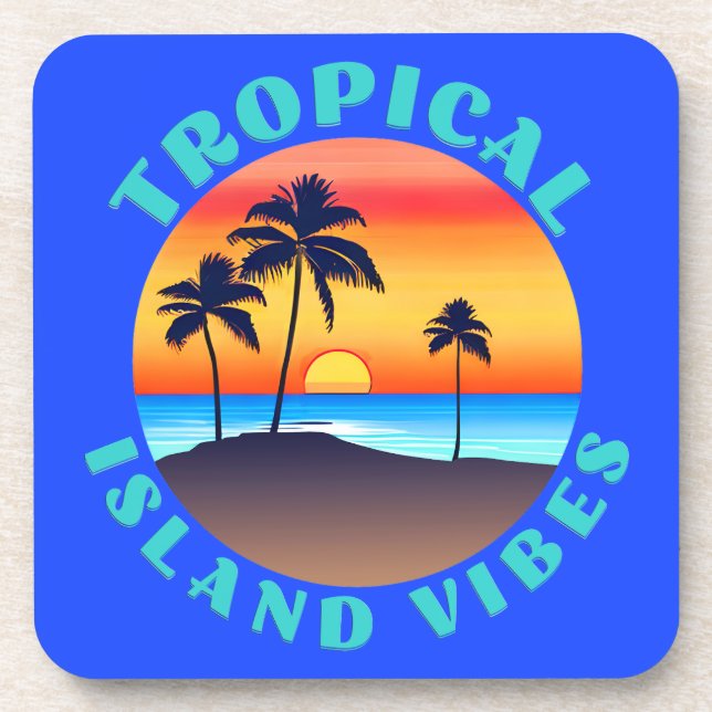 Dessous-de-verre Vibes d'île tropicale, coucher de soleil avec des  (Devant)
