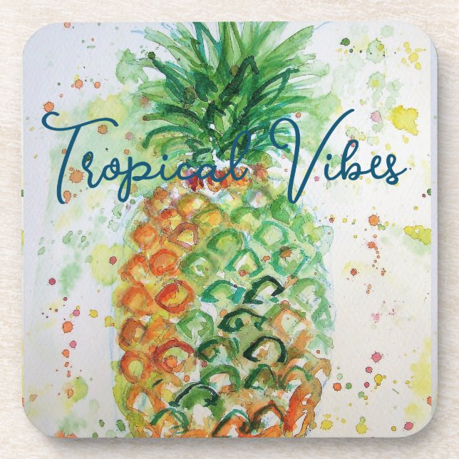 Dessous-de-verre Vibes tropicales de la plage de fruits d'ananas ja (Devant)