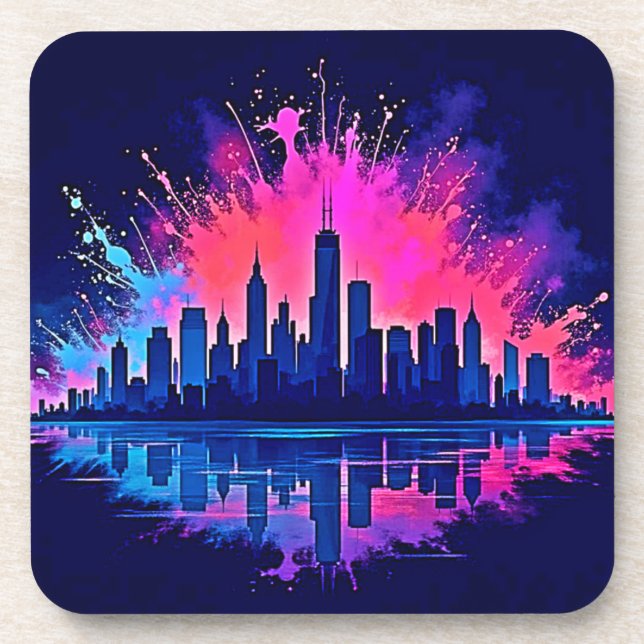 Dessous-de-verre Vibrant art de splash Cityscape (Devant)
