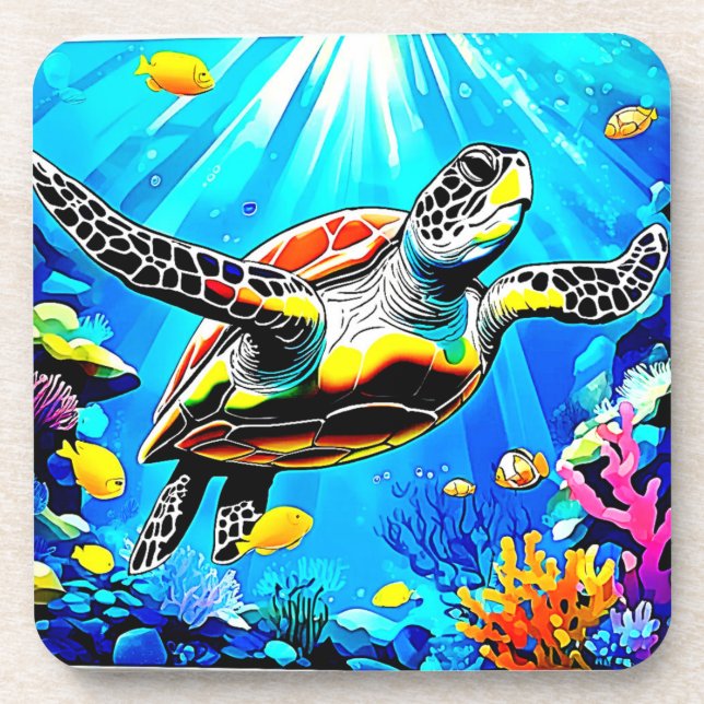 Dessous-de-verre Vibrant Sea Turtle Dreamscape (Devant)