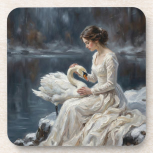 Dessous-de-verre Vierge du cygne, romance du lac hivernal, art fant
