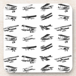 Dessous-de-verre Vieux avions dans des avions noirs et blancs et