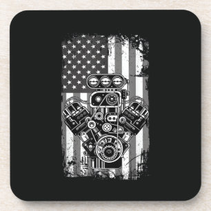 Dessous-de-verre Vieux Véhicule Musclé Piston Drapeau Américain Drô