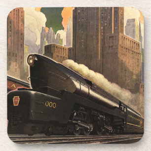 Dessous-de-verre Ville vintage, train duplex T1 sur les voies ferré