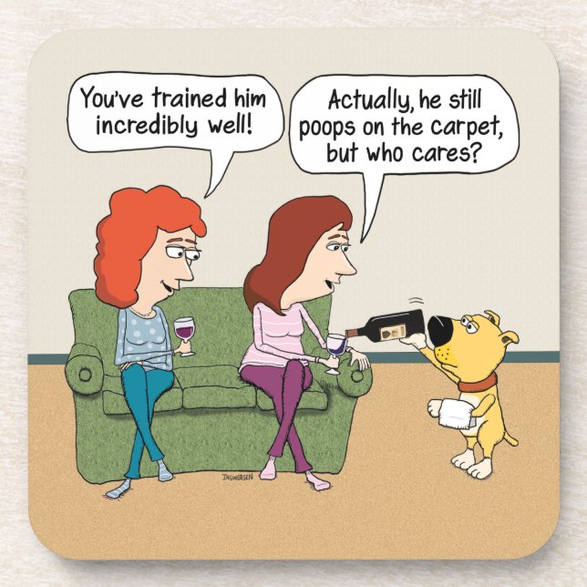 Dessous-de-verre Vin de versement de chien drôle quand pas Pooping (Devant)