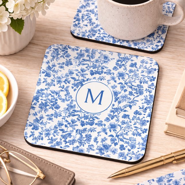 Dessous-de-verre Vintage Blue Chinoiserie Monogram  (Créateur téléchargé)