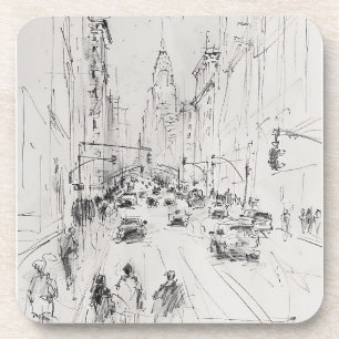 Dessous-de-verre Vintage Busy City Street - Illustration urbaine