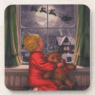 Dessous-de-verre Vintage Christmas Boy À La Recherche De Père Noël