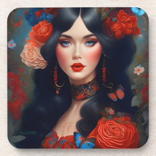 Dessous-de-verre Vintage Élégante Dame En Rouge 1
