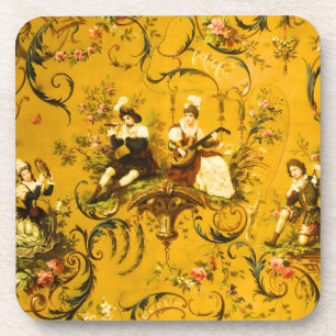 Dessous-de-verre Vintage French Gold Yellow Toile Victorian Floral