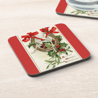 Dessous-de-verre Vintage Golden Horseshoe Wishbone Red Christmas