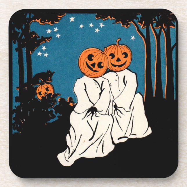 Dessous-de-verre Vintage Halloween Jack O'Lantern Couple (Devant)