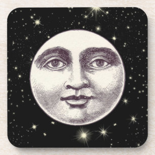 Dessous-de-verre Vintage homme dans la pleine lune visage lune