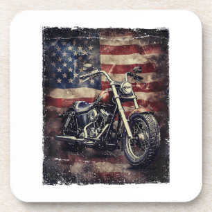 Dessous-de-verre Vintage Motorcycle USA Drapeau Retro Biker América