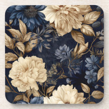 Vintage Navy & Ivory Rose Wedding Coaster, Elegant