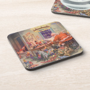 Dessous-de-verre Vintage Noël, Santa Claus avec Elves Atelier