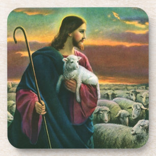 Dessous-de-verre Vintage Religion, Christ Bon Pasteur avec son trou