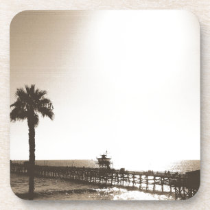 Dessous-de-verre vintage rétro san clemente pier californie sepia