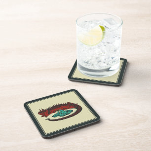 Dessous-de-verre Vintage Rouge Vert Dragon Lady Vector Art Nouveau