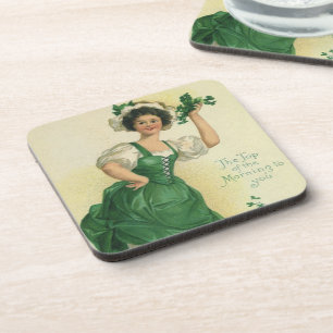 Dessous-de-verre Vintage St. Patrick's Day Irish Lass avec Clovers