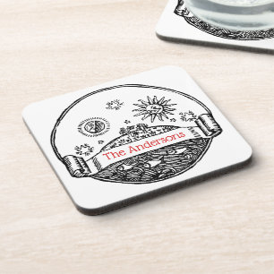 Dessous-de-verre Vintage Sun Moon Stars Océan Planète Terre Dessin