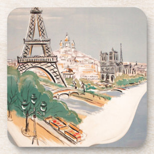 Dessous-de-verre Vintage Tour Eiffel Paris Air Travel Publicité