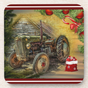 Dessous-de-verre Vintage Tracteur vert Grange Noël Boissons Coas