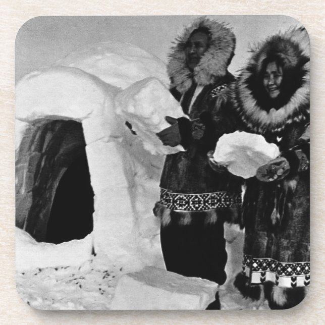 Dessous-de-verre Vintage USA Alaska igloo builders (Devant)