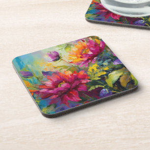 Dessous-de-verre Vintage Vibrant peinture florale en plastique dur