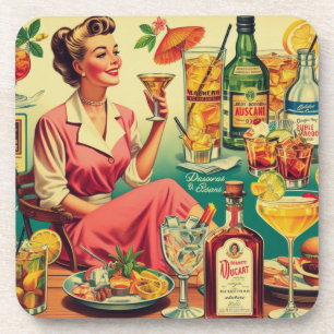Dessous-de-verre Vintage Woman Boit Des Cocktails Illustration