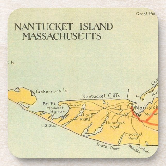 Dessous de verre vintages de carte de Nantucket (Devant)