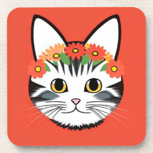 Dessous-de-verre Visage de Chat Mignon Illustration Vibrante