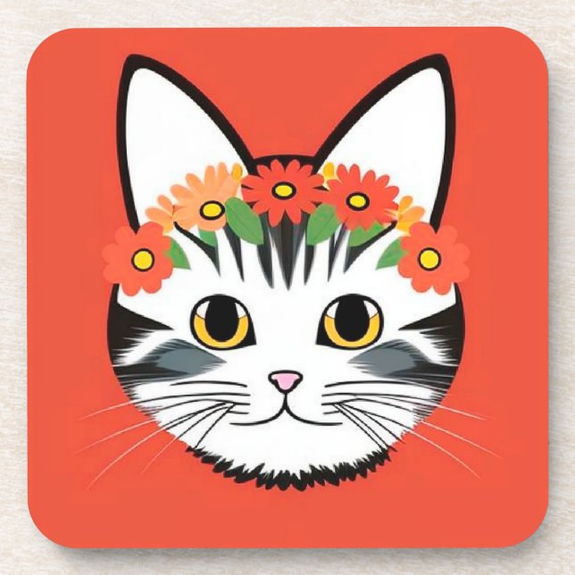 Dessous-de-verre Visage de Chat Mignon Illustration Vibrante (Devant)