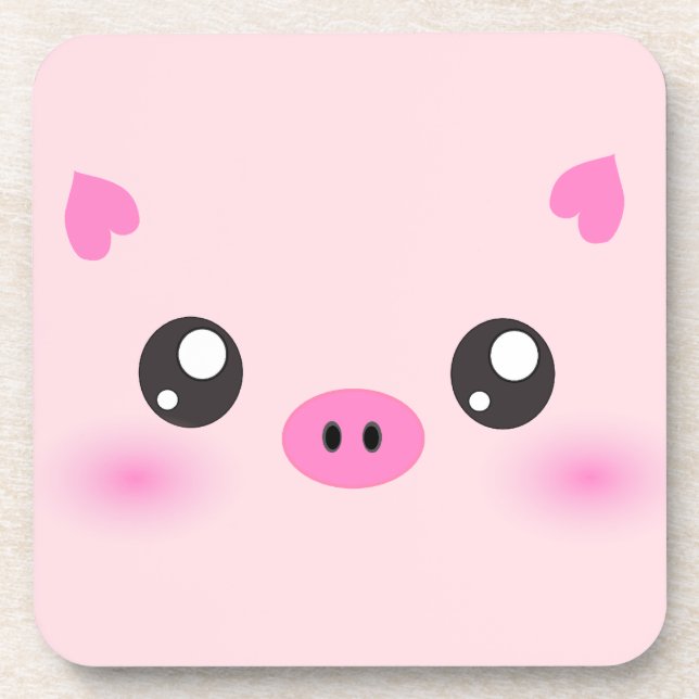 Dessous-de-verre Visage mignon de porc - minimalisme de kawaii (Devant)