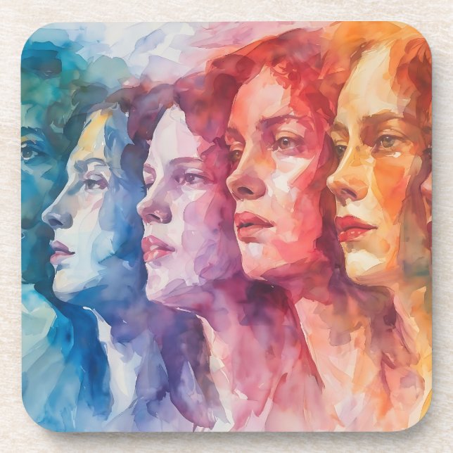 Dessous-de-verre Visages des femmes - Peinture aquarelle (Devant)