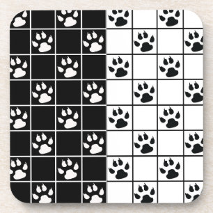 Dessous-de-verre Vitre blanche noire Cute Paw Plaid