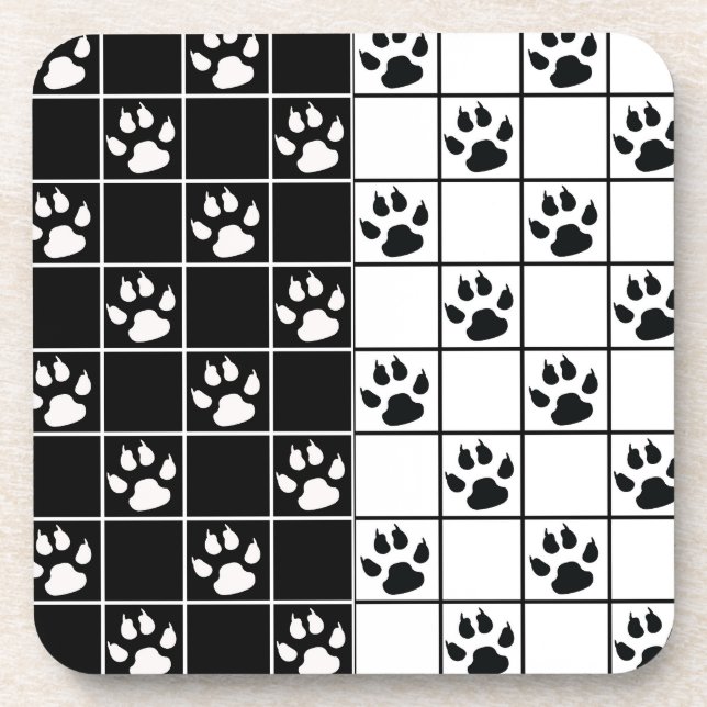 Dessous-de-verre Vitre blanche noire Cute Paw Plaid (Devant)