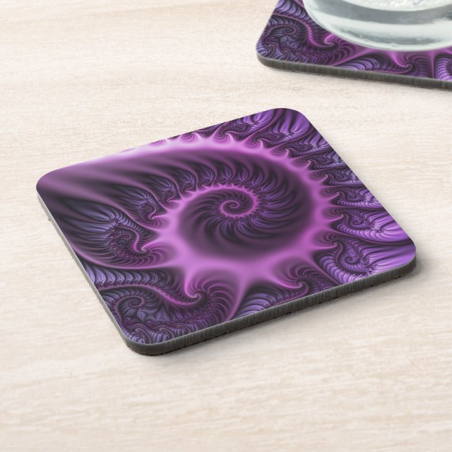 Dessous-de-verre Vivid Cool Abstrait rose violet Fractal Art Spiral (Côté gauche)