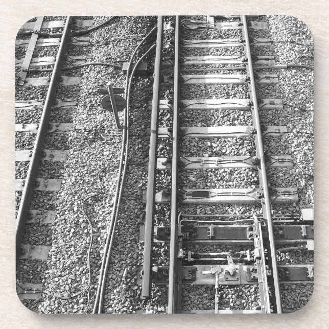 Dessous-de-verre Voies ferrées, image noire et blanche (Devant)