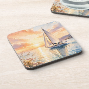 Dessous-de-verre Voilier de luxe à l'aube Aquarelle