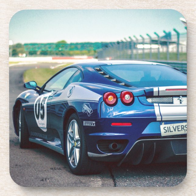 Dessous-de-verre Voiture de course bleue (Devant)